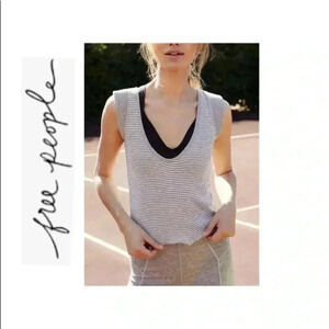 🆕Free People Gray Stripes Perfect Day Tank XS 🆕